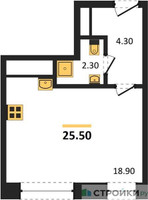 Планировка студии(квартира) площадью 25.5 квадратных метров в “ЖК Обручева 30”