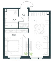 Планировка однокомнатной(квартира) площадью 43.5 квадратных метров в “Level Войковская”