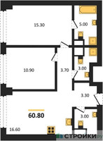 Планировка двухкомнатной(квартира) площадью 60.8 квадратных метров в “ICE TOWERS (Айс Тауэрс)”