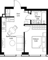 Планировка однокомнатной(квартира) площадью 35.5 квадратных метров в “Мультиквартал СИТИДЗЕН”