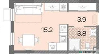 Планировка студии(квартира) площадью 22.9 квадратных метров в “ЖК Лучи-2”