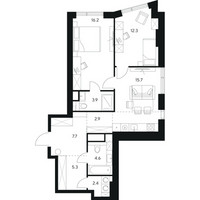 Планировка двухкомнатной(квартира) площадью 71 квадратных метров в “ЖК NEXUS by Akvilon (Нексус от Аквилон)”