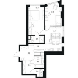 Планировка двухкомнатной(квартира) площадью 71 квадратных метров в ЖК “ЖК NEXUS by Akvilon (Нексус от Аквилон)”
