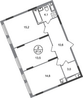 Планировка двухкомнатной(квартира) площадью 61.4 квадратных метров в “ЖК Переделкино Ближнее”