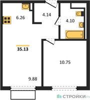 Планировка однокомнатной(квартира) площадью 35.13 квадратных метров в “ЖК Пригород Лесное”