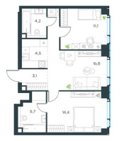 Планировка трехкомнатной(квартира) площадью 60.4 квадратных метров в “ЖК Левел Мичуринский”