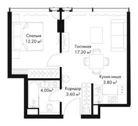Планировка однокомнатной(квартира) площадью 40.8 квадратных метров в ЖК “ЖК Слава”