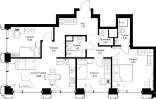 Планировка трехкомнатной(квартира) площадью 81.4 квадратных метров в “ЖК СЕТ”