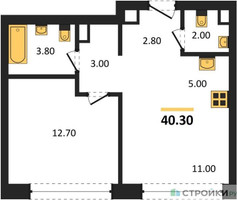 Планировка однокомнатной(квартира) площадью 40.3 квадратных метров в “ЖК Мангазея в Богородском”