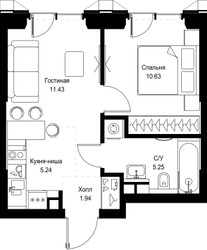 Планировка однокомнатной(квартира) площадью 34.5 квадратных метров в ЖК “ЖК SET (Сет)”