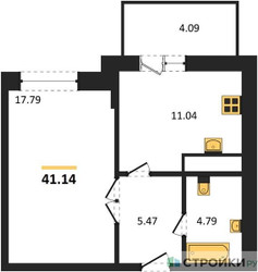 Планировка однокомнатной(квартира) площадью 41.14 квадратных метров в ЖК “ЖК ВОСТОК II”