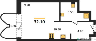 Планировка студии(квартира) площадью 32.1 квадратных метров в ЖК “ЖК Союз (СВАО)”