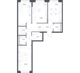 Планировка трехкомнатной(квартира) площадью 78.23 квадратных метров в ЖК “ЖК Новое Видное”