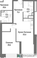 Планировка однокомнатной(квартира) площадью 60.7 квадратных метров в ЖК “ЖК Ренессанс”