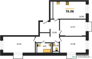 Планировка трехкомнатной(квартира) площадью 76.06 квадратных метров в “ЖК Квартал Строгино”