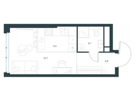 Планировка студии(квартира) площадью 26.8 квадратных метров в “ЖК Level Мичуринский”