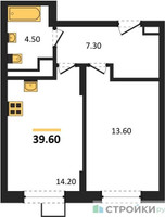 Планировка однокомнатной(квартира) площадью 39.6 квадратных метров в “ЖК ОБЛАКА-2”