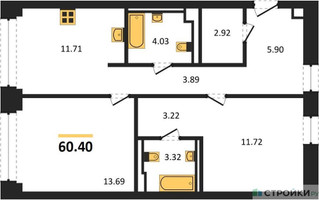 Планировка двухкомнатной(квартира) площадью 60.4 квадратных метров в “ЖК NOVA (Нова)”