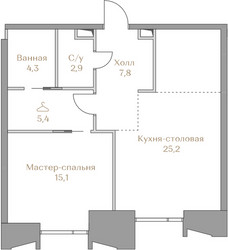 Планировка однокомнатной(квартира) площадью 60.7 квадратных метров в ЖК “ЖК Коллекция Лужники”
