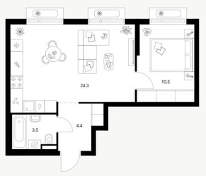 Планировка однокомнатной(квартира) площадью 40.9 квадратных метров в ЖК “ЖК Саларьево парк”