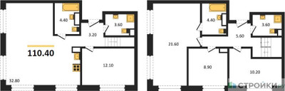 Планировка 4+ комнатной(квартира) площадью 110.4 квадратных метров в ЖК “ЖК ЗИЛАРТ”