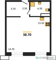 Планировка студии(квартира) площадью 38.7 квадратных метров в “ЖК Дзен-кварталы”