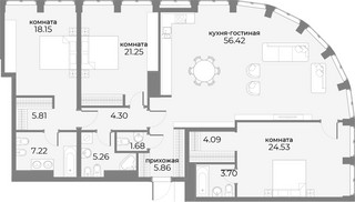 Планировка трехкомнатной(апартаменты) площадью 161.2 квадратных метров в “ЖК Sky View (Скай Вью)”