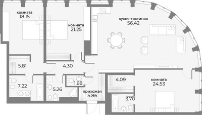 Планировка трехкомнатной(апартаменты) площадью 161.2 квадратных метров в ЖК “ЖК Sky View (Скай Вью)”