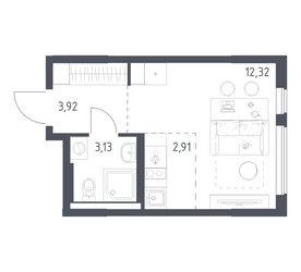 Планировка студии(квартира) площадью 22.28 квадратных метров в ЖК “ЖК Горки Парк”