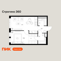 Планировка однокомнатной(квартира) площадью 41.8 квадратных метров в “ЖК Строгино 360”