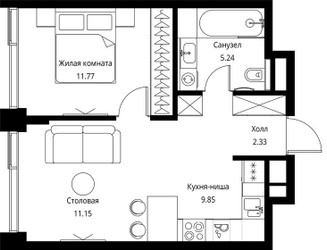 Планировка однокомнатной(квартира) площадью 40.34 квадратных метров в ЖК “ЖК Сити Бэй”