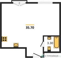 Планировка однокомнатной(квартира) площадью 35.7 квадратных метров в “ЖК Дом Достижение”