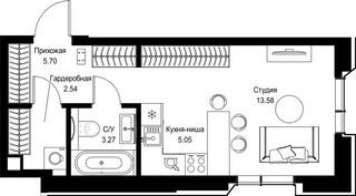 Планировка студии(квартира) площадью 30.14 квадратных метров в “Дом премиум-класса МИРА”
