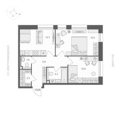 Планировка двухкомнатной(квартира) площадью 55 квадратных метров в ЖК “ЖК АРТЕЛЬ”