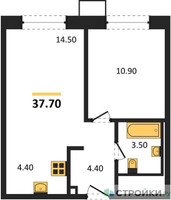 Планировка однокомнатной(апартаменты) площадью 37.7 квадратных метров в “ЖК Верейская 41”