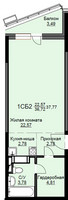 Планировка студии(квартира) площадью 38.1 квадратных метров в “ЖК Соболевка”