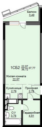 Планировка студии(квартира) площадью 38.1 квадратных метров в ЖК “ЖК Соболевка”