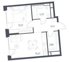 Планировка однокомнатной(квартира) площадью 40.55 квадратных метров в “ЖК Квартал на воде (Графика на воде)”