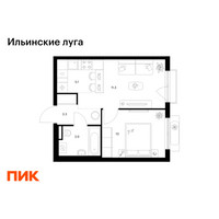 Планировка однокомнатной(квартира) площадью 33.8 квадратных метров в “ЖК Ильинские луга”