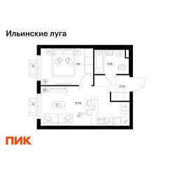 Планировка однокомнатной(квартира) площадью 32.51 квадратных метров в ЖК “ЖК Ильинские луга”