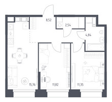 Планировка двухкомнатной(апартаменты) площадью 54.97 квадратных метров в “ЖК Апарт-отель Тропарево парк”