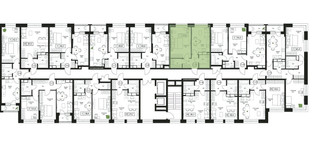 Планировка однокомнатной(квартира) площадью 43.6 квадратных метров в “ЖК Пушкино Град”