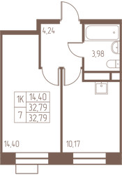 Планировка однокомнатной(квартира) площадью 32.8 квадратных метров в ЖК “ЖК Западная Ивантеевка”