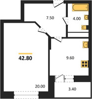 Планировка однокомнатной(квартира) площадью 42.8 квадратных метров в “ЖК Эдельвейс (Первомайское)”
