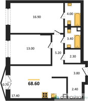 Планировка двухкомнатной(квартира) площадью 68.6 квадратных метров в “ЖК КОД Сокольники”