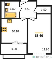 Планировка однокомнатной(квартира) площадью 35.6 квадратных метров в “ЖК Римский”