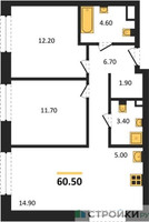 Планировка двухкомнатной(квартира) площадью 60.5 квадратных метров в “Жилые кварталы Белый Град”