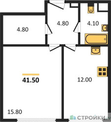 Планировка однокомнатной(квартира) площадью 41.5 квадратных метров в ЖК “ЖК Sydney City (Сидней Сити)”