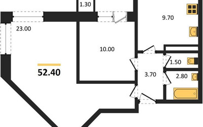 Планировка двухкомнатной(квартира) площадью 53.1 квадратных метров в ЖК “ЖК Три квартала”