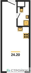 Планировка студии(апартаменты) площадью 24.2 квадратных метров в ЖК “ЖК Nametkin Tower (Наметкин Тауэр)”